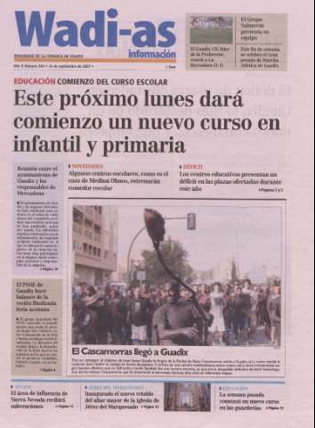 'Wadi-as información : periódico semanal de la comarca de Guadix.' - Año IV Número 284 - 2007 septiembre 14