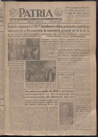 'Patria : diario de Falange Española Tradicionalista y de las J.O.N.S.' - Año XI Número 2826 - 1946 enero 3