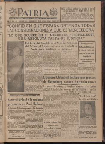'Patria : diario de Falange Española Tradicionalista y de las J.O.N.S.' - Año XI Número 2ed_2826 - 1946 enero 3