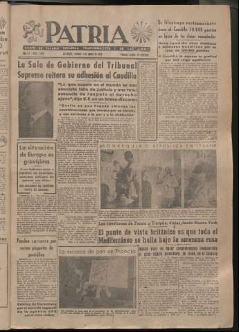 'Patria : diario de Falange Española Tradicionalista y de las J.O.N.S.' - Año XI Número 2827 - 1946 enero 4