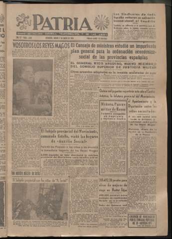 'Patria : diario de Falange Española Tradicionalista y de las J.O.N.S.' - Año XI Número 2828 - 1946 enero 5