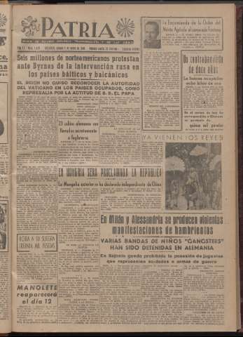 'Patria : diario de Falange Española Tradicionalista y de las J.O.N.S.' - Año XI Número 2ed_2828 - 1946 enero 5