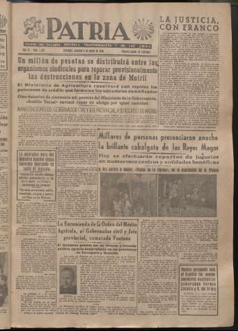 'Patria : diario de Falange Española Tradicionalista y de las J.O.N.S.' - Año XI Número 2829 - 1946 enero 6