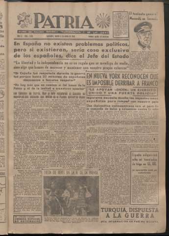 'Patria : diario de Falange Española Tradicionalista y de las J.O.N.S.' - Año XI Número 2830 - 1946 enero 8