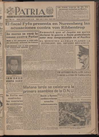 'Patria : diario de Falange Española Tradicionalista y de las J.O.N.S.' - Año XI Número 2ed_2831 - 1946 enero 9