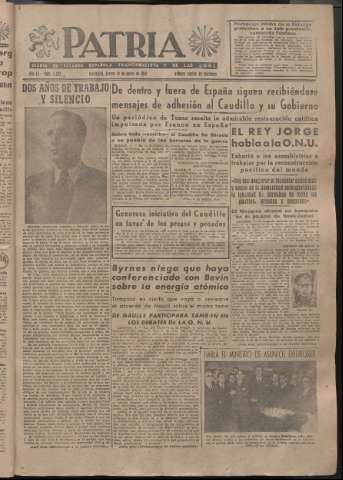 'Patria : diario de Falange Española Tradicionalista y de las J.O.N.S.' - Año XI Número 2832 - 1946 enero 10