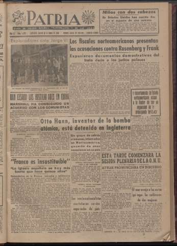 'Patria : diario de Falange Española Tradicionalista y de las J.O.N.S.' - Año XI Número 2ed_2832 - 1946 enero 10