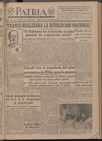 'Patria : diario de Falange Española Tradicionalista y de las J.O.N.S.' - Año XI Número 2ed_2833 - 1946 enero 11