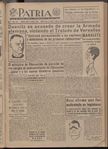 'Patria : diario de Falange Española Tradicionalista y de las J.O.N.S.' - Año XI Número 2ed_2835 - 1946 enero 14