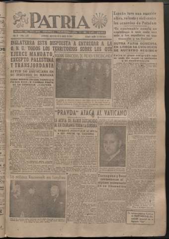 'Patria : diario de Falange Española Tradicionalista y de las J.O.N.S.' - Año XI Número 2837 - 1946 enero 16