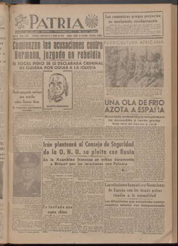 'Patria : diario de Falange Española Tradicionalista y de las J.O.N.S.' - Año XI Número 2ed_2837 - 1946 enero 16