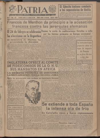 'Patria : diario de Falange Española Tradicionalista y de las J.O.N.S.' - Año XI Número 2ed_2838 - 1946 enero 17