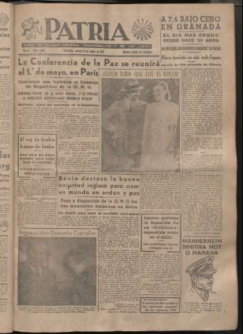 'Patria : diario de Falange Española Tradicionalista y de las J.O.N.S.' - Año XI Número 2839 - 1946 enero 18