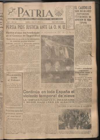 'Patria : diario de Falange Española Tradicionalista y de las J.O.N.S.' - Año XI Número 2841 - 1946 enero 20