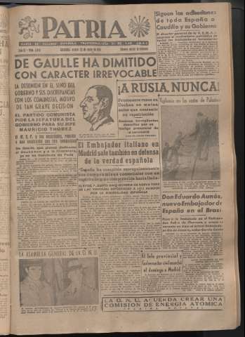 'Patria : diario de Falange Española Tradicionalista y de las J.O.N.S.' - Año XI Número 2842 - 1946 enero 22