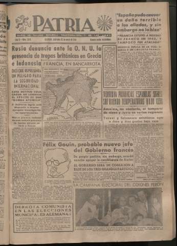 'Patria : diario de Falange Española Tradicionalista y de las J.O.N.S.' - Año XI Número 2843 - 1946 enero 23