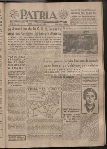 'Patria : diario de Falange Española Tradicionalista y de las J.O.N.S.' - Año XI Número 2845 - 1946 enero 25