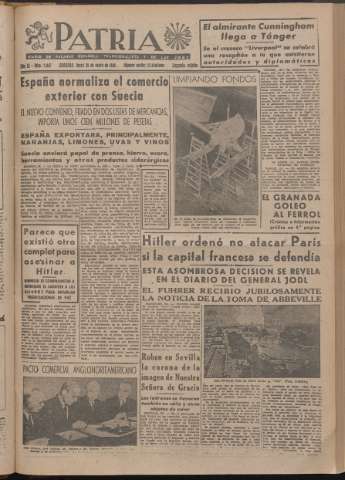 'Patria : diario de Falange Española Tradicionalista y de las J.O.N.S.' - Año XI Número 2ed_2847 - 1946 enero 28