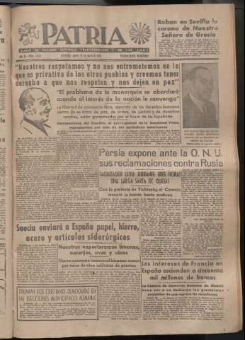 'Patria : diario de Falange Española Tradicionalista y de las J.O.N.S.' - Año XI Número 2848 - 1946 enero 29