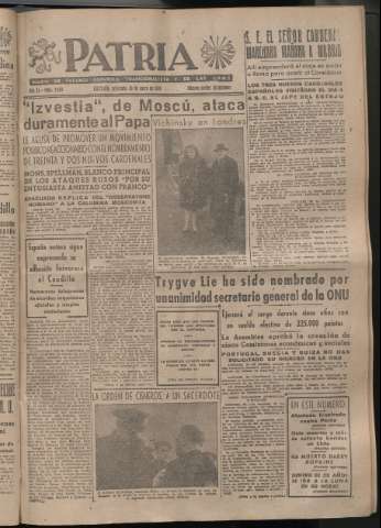 'Patria : diario de Falange Española Tradicionalista y de las J.O.N.S.' - Año XI Número 2849 - 1946 enero 30