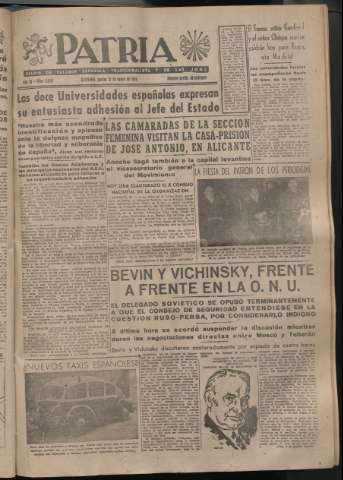 'Patria : diario de Falange Española Tradicionalista y de las J.O.N.S.' - Año XI Número 2850 - 1946 enero 31