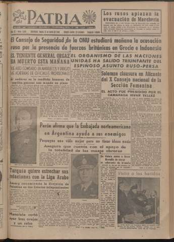 'Patria : diario de Falange Española Tradicionalista y de las J.O.N.S.' - Año XI Número 2ed_2850 - 1946 enero 31