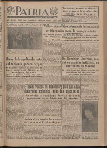 'Patria : diario de Falange Española Tradicionalista y de las J.O.N.S.' - Año XI Número 2ed_2851 - 1946 febrero 1