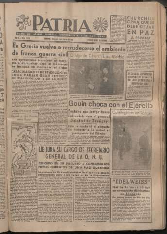 'Patria : diario de Falange Española Tradicionalista y de las J.O.N.S.' - Año XI Número 2853 - 1946 febrero 3