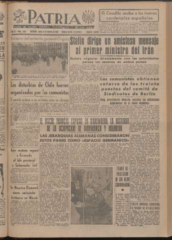 'Patria : diario de Falange Española Tradicionalista y de las J.O.N.S.' - Año XI Número 2ed_2853 - 1946 febrero 4