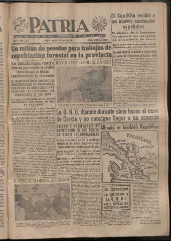 'Patria : diario de Falange Española Tradicionalista y de las J.O.N.S.' - Año XI Número 2854 - 1946 febrero 5