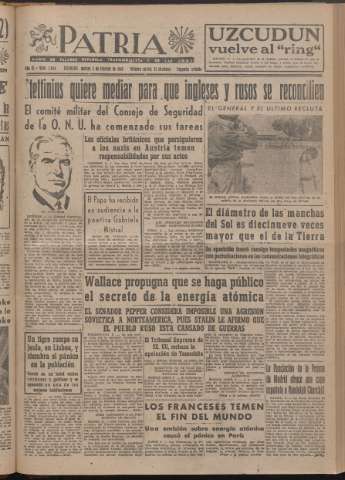 'Patria : diario de Falange Española Tradicionalista y de las J.O.N.S.' - Año XI Número 2ed_2854 - 1946 febrero 5