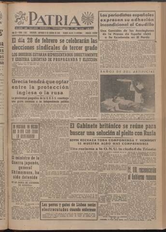 'Patria : diario de Falange Española Tradicionalista y de las J.O.N.S.' - Año XI Número 2ed_2855 - 1946 febrero 6