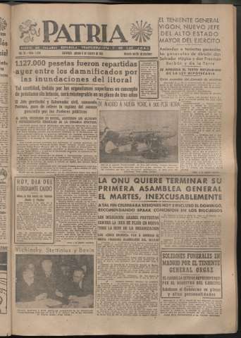 'Patria : diario de Falange Española Tradicionalista y de las J.O.N.S.' - Año XI Número 2858 - 1946 febrero 9