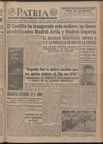 'Patria : diario de Falange Española Tradicionalista y de las J.O.N.S.' - Año XI Número 2ed_2858 - 1946 febrero 9