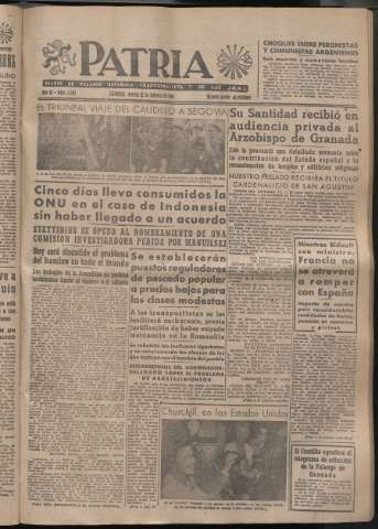 'Patria : diario de Falange Española Tradicionalista y de las J.O.N.S.' - Año XI Número 2860 - 1946 febrero 12