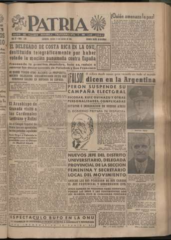 'Patria : diario de Falange Española Tradicionalista y de las J.O.N.S.' - Año XI Número 2863 - 1946 febrero 15