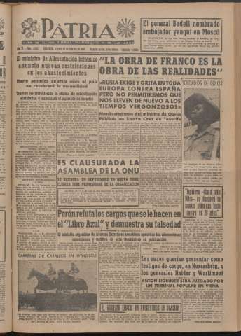 'Patria : diario de Falange Española Tradicionalista y de las J.O.N.S.' - Año XI Número 2ed_2863 - 1946 febrero 15