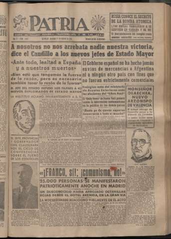 'Patria : diario de Falange Española Tradicionalista y de las J.O.N.S.' - Año XI Número 2865 - 1946 febrero 17