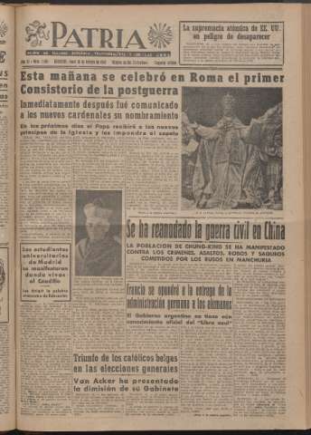 'Patria : diario de Falange Española Tradicionalista y de las J.O.N.S.' - Año XI Número 2ed_2865 - 1946 febrero 18