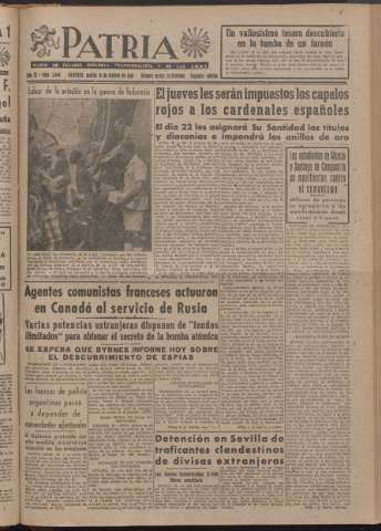 'Patria : diario de Falange Española Tradicionalista y de las J.O.N.S.' - Año XI Número 2ed_2866 - 1946 febrero 19