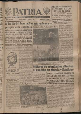 'Patria : diario de Falange Española Tradicionalista y de las J.O.N.S.' - Año XI Número 2867 - 1946 febrero 20