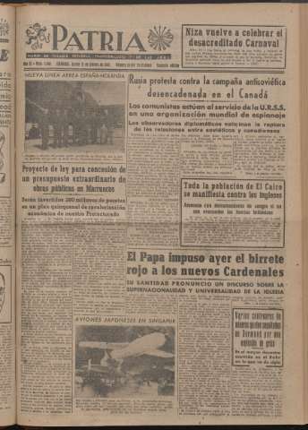 'Patria : diario de Falange Española Tradicionalista y de las J.O.N.S.' - Año XI Número 2ed_2868 - 1946 febrero 21
