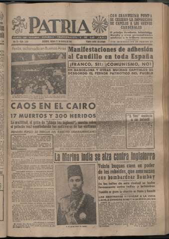 'Patria : diario de Falange Española Tradicionalista y de las J.O.N.S.' - Año XI Número 2869 - 1946 febrero 22