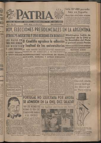 'Patria : diario de Falange Española Tradicionalista y de las J.O.N.S.' - Año XI Número 2871 - 1946 febrero 24