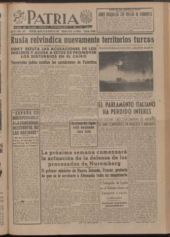 'Patria : diario de Falange Española Tradicionalista y de las J.O.N.S.' - Año XI Número 2ed_2872 - 1946 febrero 26