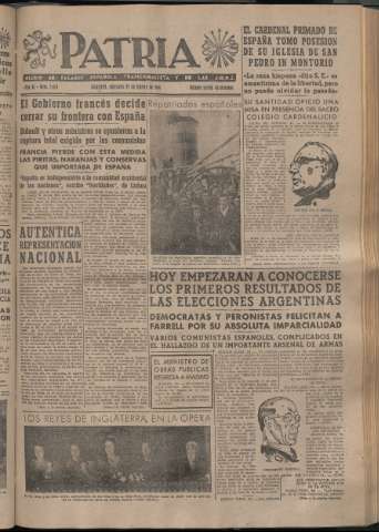 'Patria : diario de Falange Española Tradicionalista y de las J.O.N.S.' - Año XI Número 2873 - 1946 febrero 27