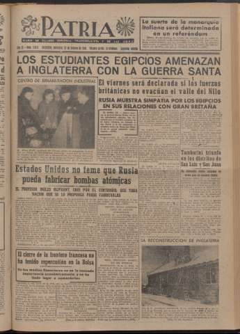 'Patria : diario de Falange Española Tradicionalista y de las J.O.N.S.' - Año XI Número 2ed_2873 - 1946 febrero 27