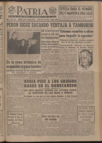'Patria : diario de Falange Española Tradicionalista y de las J.O.N.S.' - Año XI Número 2ed_2875 - 1946 marzo 1