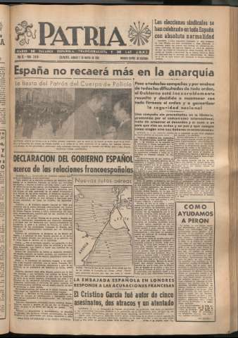 'Patria : diario de Falange Española Tradicionalista y de las J.O.N.S.' - Año XI Número 2876 - 1946 marzo 2