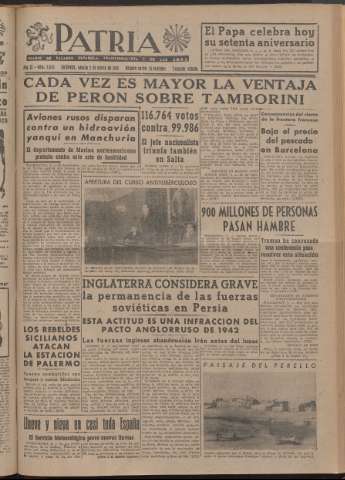 'Patria : diario de Falange Española Tradicionalista y de las J.O.N.S.' - Año XI Número 2ed_2876 - 1946 marzo 2
